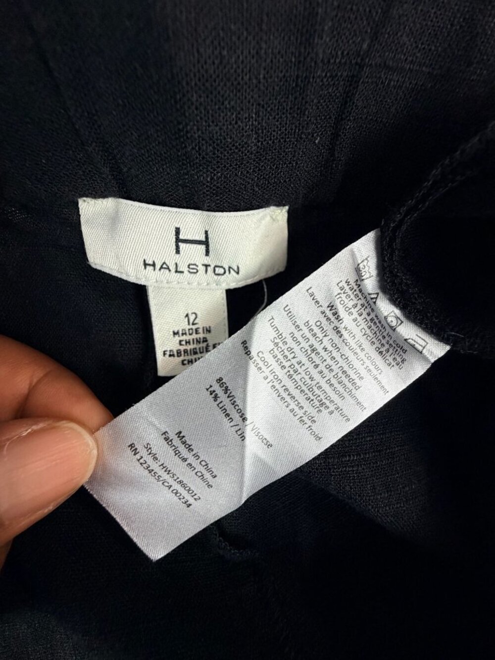 Halston Womens Black Wide-Leg Linen Viscose Blend Pants Size 12 Side-Zip Closure - Picture 3 of 14